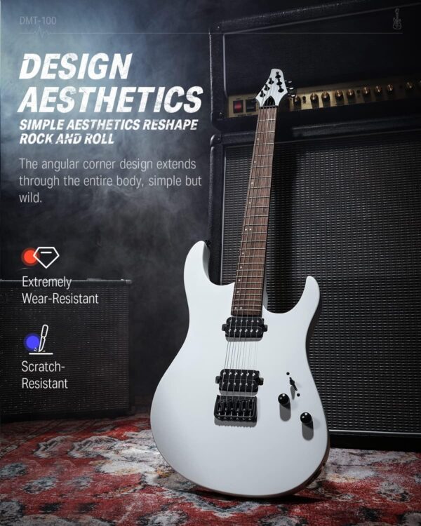 81TuvuCIBOL._AC_SL1500_ Electric Guitar, Matte Finish 39 Inch Metal Electric Guitar Beginner Kits with Bag, Strings, Strap, Cable, Strings Dampener for Rock Music Lover, (Matte White)