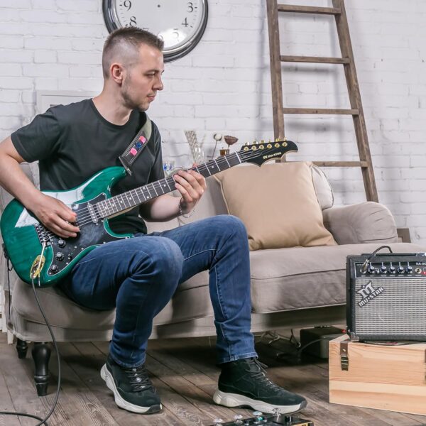 Electric Guitar Kit with 25W Amplifier, 39 Inch Full Size Solid Wood Electric Guitar Beginner Kits, Gig Bag, Digital Tuner, Capo, Strap, Cable, Picks, Birthday Holiday Gifts OEM